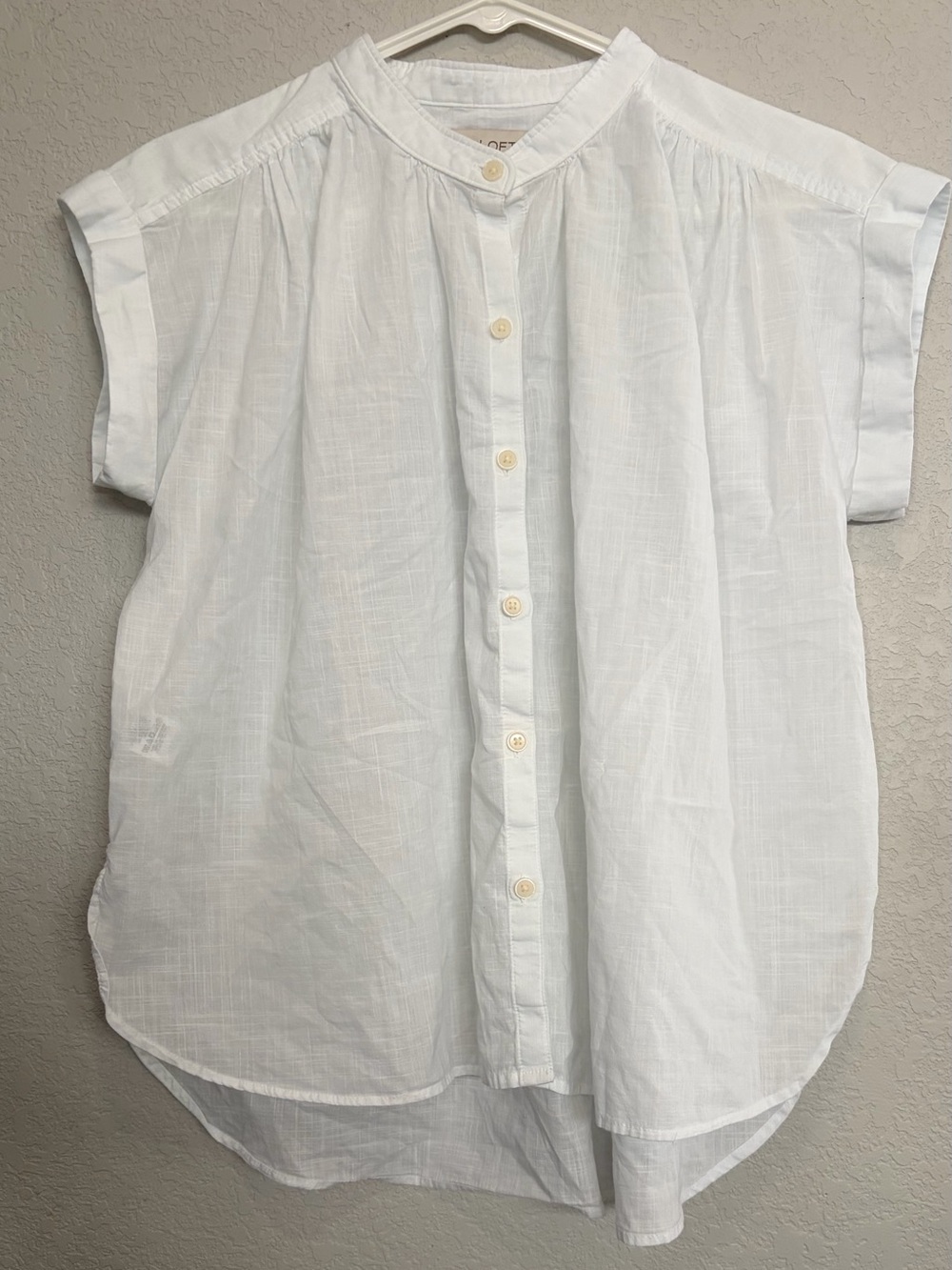 LOFT White Short-Sleeve Button-Down Shirt